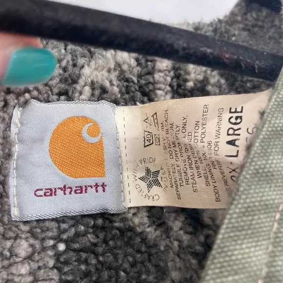 VTG Carhartt Wip Vest Canvas Green Sherpa Aztec Southwest USA Rare 90s Western
